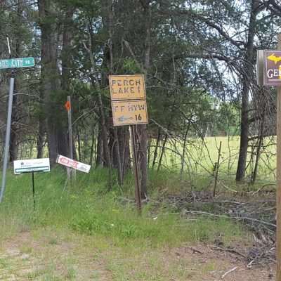 Signs for Perch Lake and HWY 16 off Gibbs City Road. Just down the roan is the paint river crossings and everything here on north turns to gravel.