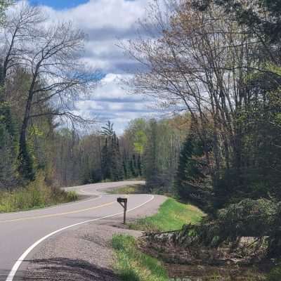 In Northern Wisconsin riding to Land O' Lakes Wisconsin on County Road B.