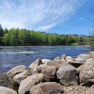 The Dam at cowboy Lake Park. The Brule river combines with the Paint River, then combines with the Michigamme River and they all combine to make the Menominee River. The Menominee River will continue to the Great Lake Michigan at Marinette Wisconsin and Menominee Michigan.