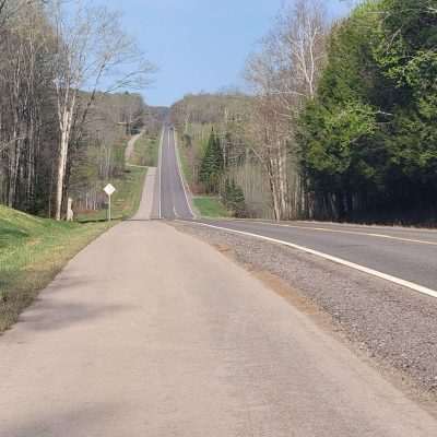 Nice bike trail from Gaastra to the George Young Golf driveway on 424. From Gaastra you can connect to the Apple Blossom trail and ride into Iron River. Be prepared for some rolling hills and a climb or two.