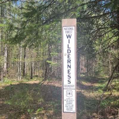 One of the entrances to Whisker Lake Wilderness where the wheel is not allowed. Spring 2023 there was a lot of flooded areas from beaver impact. Hiked in a long way but it turned to flooded trail from this entrance. There are several entrances.