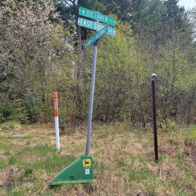 Spotted this old John Deer snowmobile hood on the Amvets Highway Spring 2023.