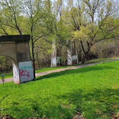 The Tailings Disc Golf Course Frisbee Golf on the Ruins of an old railroad bride foundations. This is alone the Iron River heading into Iron River.