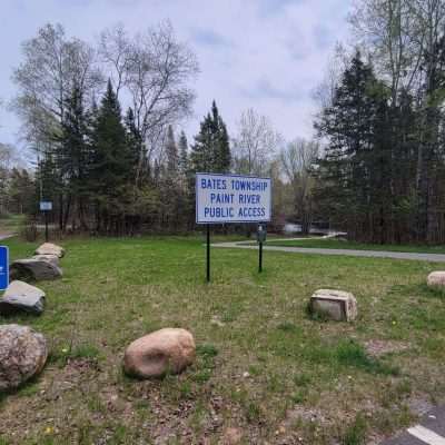 Bates Township Public Boat launch has well kept wheelchair access to the dock and launch area on the Paint River. Get here on the Bates-Amasa road off of U.S. 2.