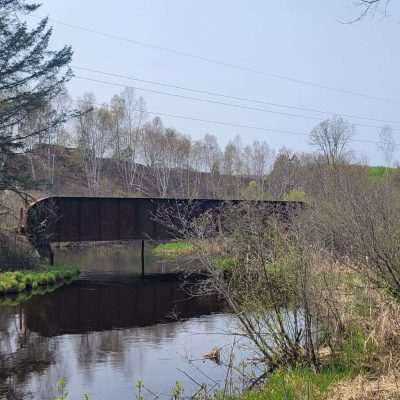 Along the Apple Blossom Trail between Caspian and Iron River MI. You can see State Line Trail an old Rail Line goes US2 near Crystal Falls and Florence WI, through Pentoga and Iron River.