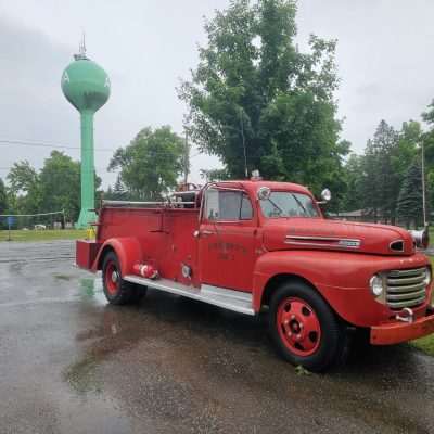 Vintage fire truck and water tower