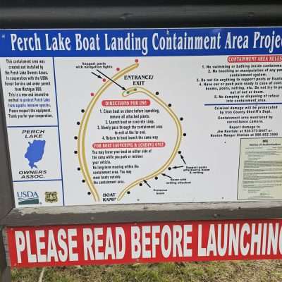 Perch Lake Boat Landing rules and directions sign.