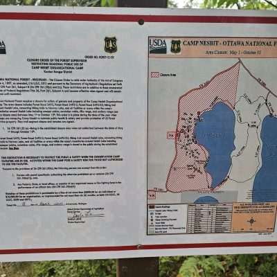 Camp Nesbit closure order sign and map