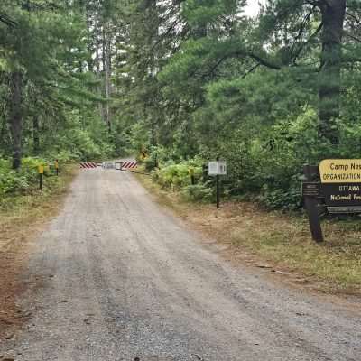 Camp Nesbit entrance with road closed sign.