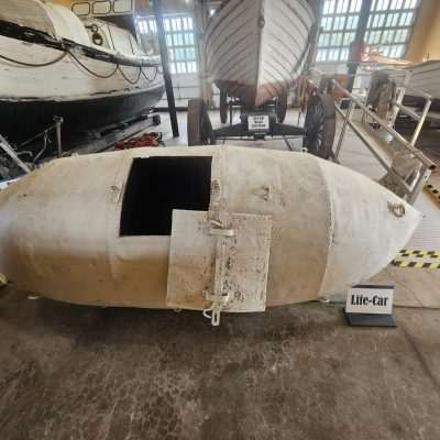 Historic Life-Car on display in nautical Coast Guard museum.