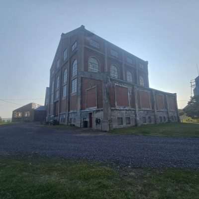 Quincy Copper Mine Historic industrial building. Once had cables and cargo gondola to elevator building.