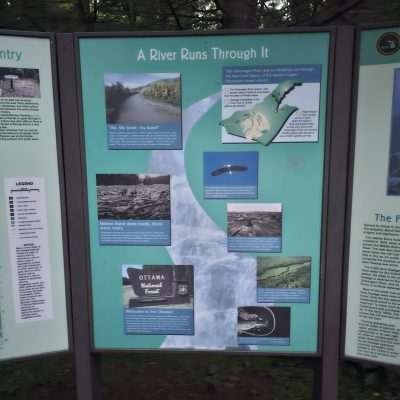 Ottowa National Forest A River Runs Through It information board.