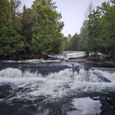 Bond Falls near Watersmeet Michigan. Trail hike up the falls right bank.