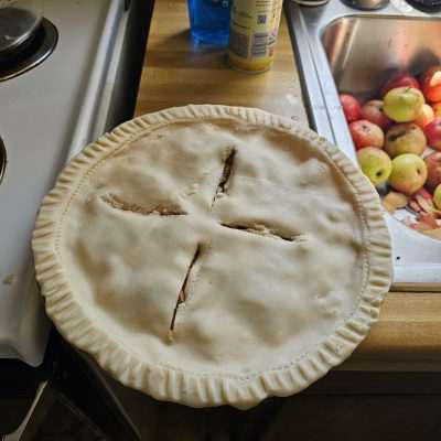 Home made apple pie from Pentoga apples. Tree is over 100 years old with tasty.